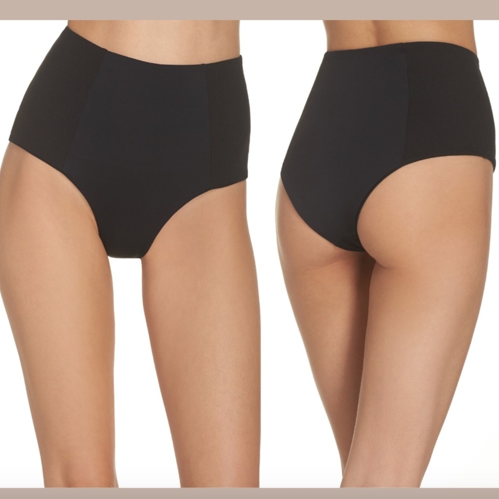 NWT $99 L Space Jackie High Waist Bitsy Cut Bikini Bottoms Black [ Small‎ ]